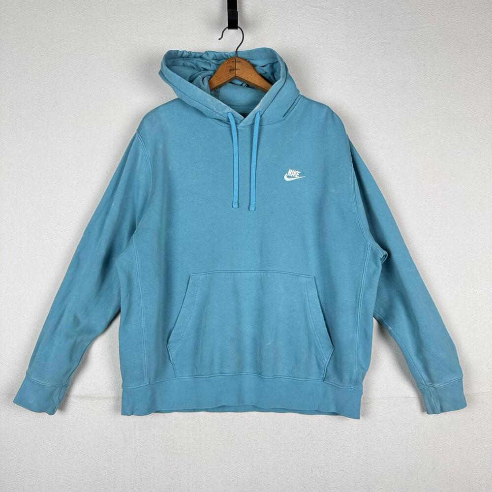Nike Sportswear Club Fleece Hoodie Mens XL Baltic Blue Swoosh Sweatshirt‎ *Faded